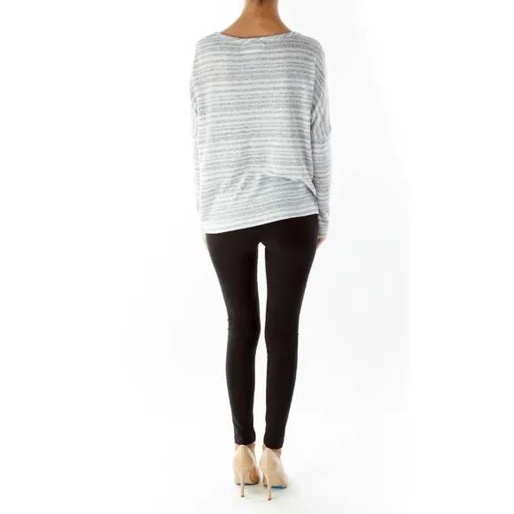 NWOT Sparkle & Fade Gray Striped Pocketed Loose Knit Top - Picture 4 of 5